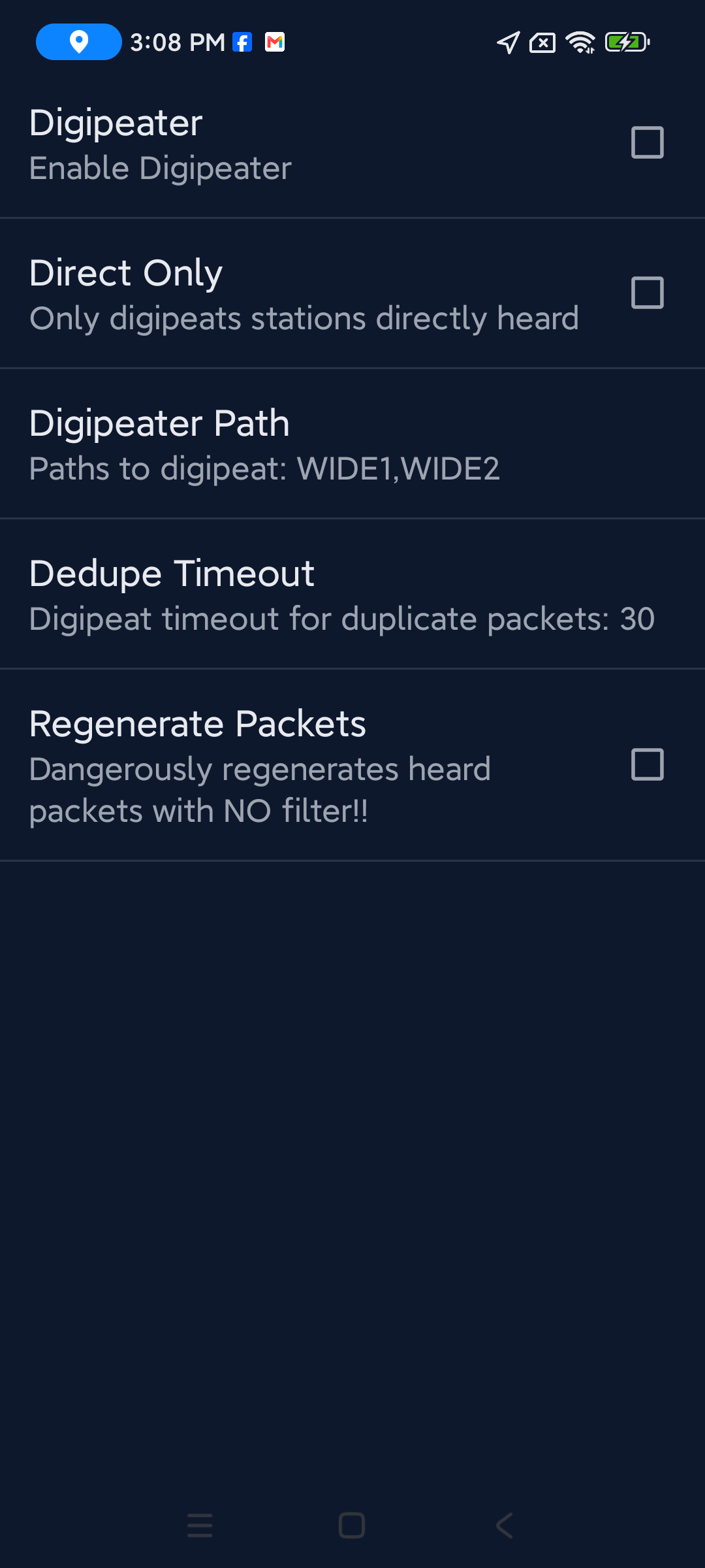 Digipeater preferences