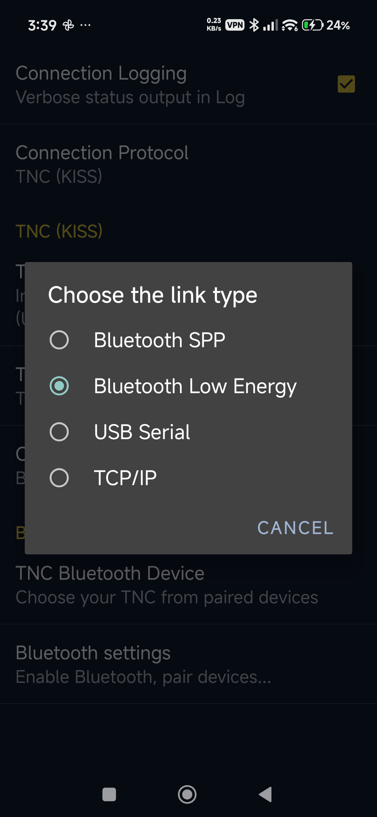 Connection link type selection